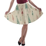 Trees Christmas Holiday Pattern A-line Skater Skirt