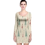 Trees Christmas Holiday Pattern Long Sleeve Velvet Bodycon Dress