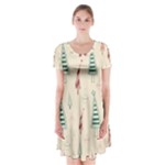 Trees Christmas Holiday Pattern Short Sleeve V-neck Flare Dress