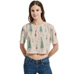 Trees Christmas Holiday Pattern Women s Round Neck Short Sleeve Crop Top