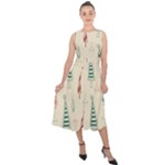 Trees Christmas Holiday Pattern Midi Tie-Back Chiffon Dress