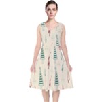 Trees Christmas Holiday Pattern V-Neck Midi Sleeveless Dress 