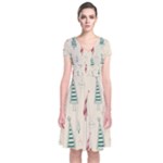 Trees Christmas Holiday Pattern Short Sleeve Front Wrap Dress