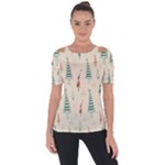 Trees Christmas Holiday Pattern Shoulder Cut Out Short Sleeve Top