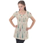 Trees Christmas Holiday Pattern Puff Sleeve Tunic Top