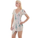 Trees Christmas Holiday Pattern Short Sleeve Asymmetric Mini Dress