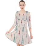 Trees Christmas Holiday Pattern Quarter Sleeve Front Wrap Dress