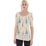 Trees Christmas Holiday Pattern Wide Neckline T-Shirt