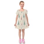 Trees Christmas Holiday Pattern Kids  Short Sleeve Velvet Dress