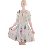 Trees Christmas Holiday Pattern Quarter Sleeve A-Line Dress With Pockets