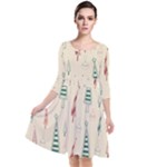 Trees Christmas Holiday Pattern Quarter Sleeve Waist Band Dress