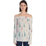 Trees Christmas Holiday Pattern Off Shoulder Long Sleeve Top