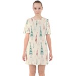 Trees Christmas Holiday Pattern Sixties Short Sleeve Mini Dress