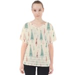 Trees Christmas Holiday Pattern V-Neck Dolman Drape Top