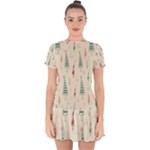 Trees Christmas Holiday Pattern Drop Hem Mini Chiffon Dress