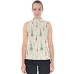 Trees Christmas Holiday Pattern Mock Neck Shell Top