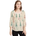 Trees Christmas Holiday Pattern Chiffon Quarter Sleeve Blouse