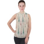 Trees Christmas Holiday Pattern Mock Neck Chiffon Sleeveless Top