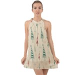 Trees Christmas Holiday Pattern Halter Tie Back Chiffon Dress