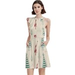 Trees Christmas Holiday Pattern Cocktail Party Halter Sleeveless Dress With Pockets