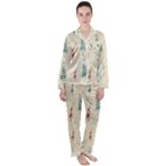 Trees Christmas Holiday Pattern Women s Long Sleeve Satin Pajamas Set	