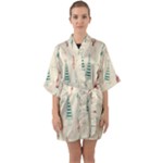 Trees Christmas Holiday Pattern Half Sleeve Satin Kimono 