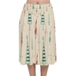 Trees Christmas Holiday Pattern Velvet Flared Midi Skirt