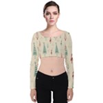 Trees Christmas Holiday Pattern Velvet Long Sleeve Crop Top