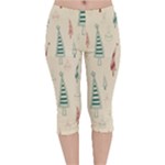 Trees Christmas Holiday Pattern Velvet Capri Leggings 