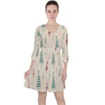 Trees Christmas Holiday Pattern Quarter Sleeve Ruffle Waist Dress