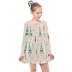 Trees Christmas Holiday Pattern Kids  Long Sleeve Dress