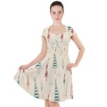 Trees Christmas Holiday Pattern Cap Sleeve Midi Dress