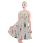 Trees Christmas Holiday Pattern Halter Party Swing Dress 