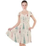 Trees Christmas Holiday Pattern Cap Sleeve Midi Dress With Pockets