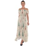 Trees Christmas Holiday Pattern Off Shoulder Open Front Chiffon Dress