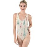 Trees Christmas Holiday Pattern High Leg Strappy Swimsuit