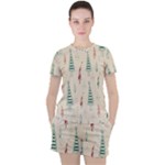 Trees Christmas Holiday Pattern Women s T-Shirt and Shorts Set