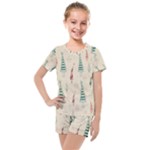 Trees Christmas Holiday Pattern Kids  Mesh T-Shirt and Shorts Set