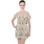 Trees Christmas Holiday Pattern Ruffle Cut Out Chiffon Playsuit