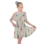 Trees Christmas Holiday Pattern Kids  Shoulder Cutout Chiffon Dress