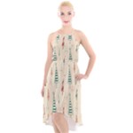 Trees Christmas Holiday Pattern High-Low Halter Chiffon Dress 