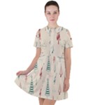 Trees Christmas Holiday Pattern Short Sleeve Shoulder Cut Out Dress 