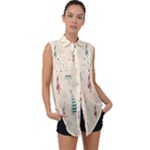 Trees Christmas Holiday Pattern Sleeveless Chiffon Button Shirt