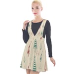 Trees Christmas Holiday Pattern Plunge Pinafore Velour Dress