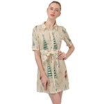 Trees Christmas Holiday Pattern Belted Shirt Dress