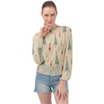 Trees Christmas Holiday Pattern Banded Bottom Chiffon Top