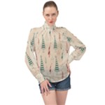 Trees Christmas Holiday Pattern High Neck Long Sleeve Chiffon Top