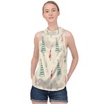 Trees Christmas Holiday Pattern High Neck Satin Top