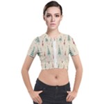 Trees Christmas Holiday Pattern Short Sleeve Cropped Jacket