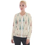 Trees Christmas Holiday Pattern Velvet Zip Up Jacket